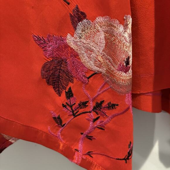 Free People Tunic Women S Red Festival Embroidered Bloom Boho Asian Artsy Flare - Picture 10 of 16